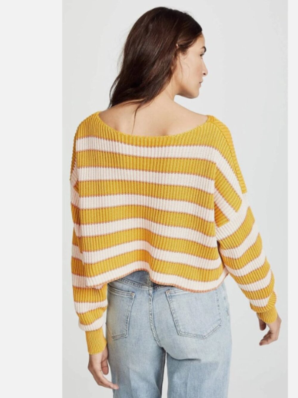 Free People Just my stripe mustard yellow pullover sweater VGUC size S - Picture 3 of 10